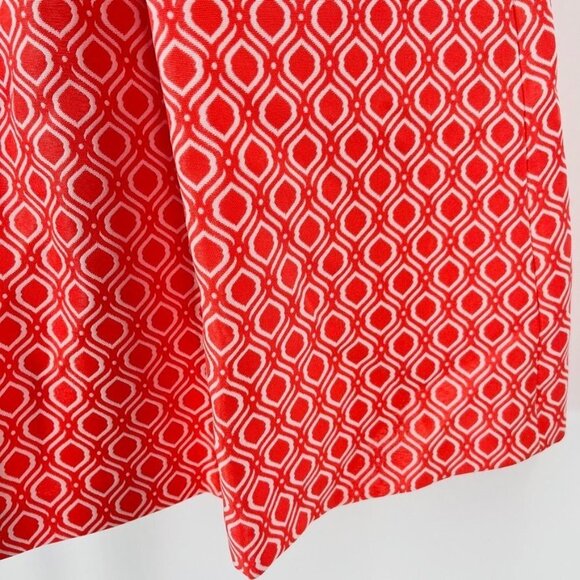 Tahari Arthur Levine Geometric Print Dress Size 8 Coral White Zip Close Ribbon - Picture 6 of 11